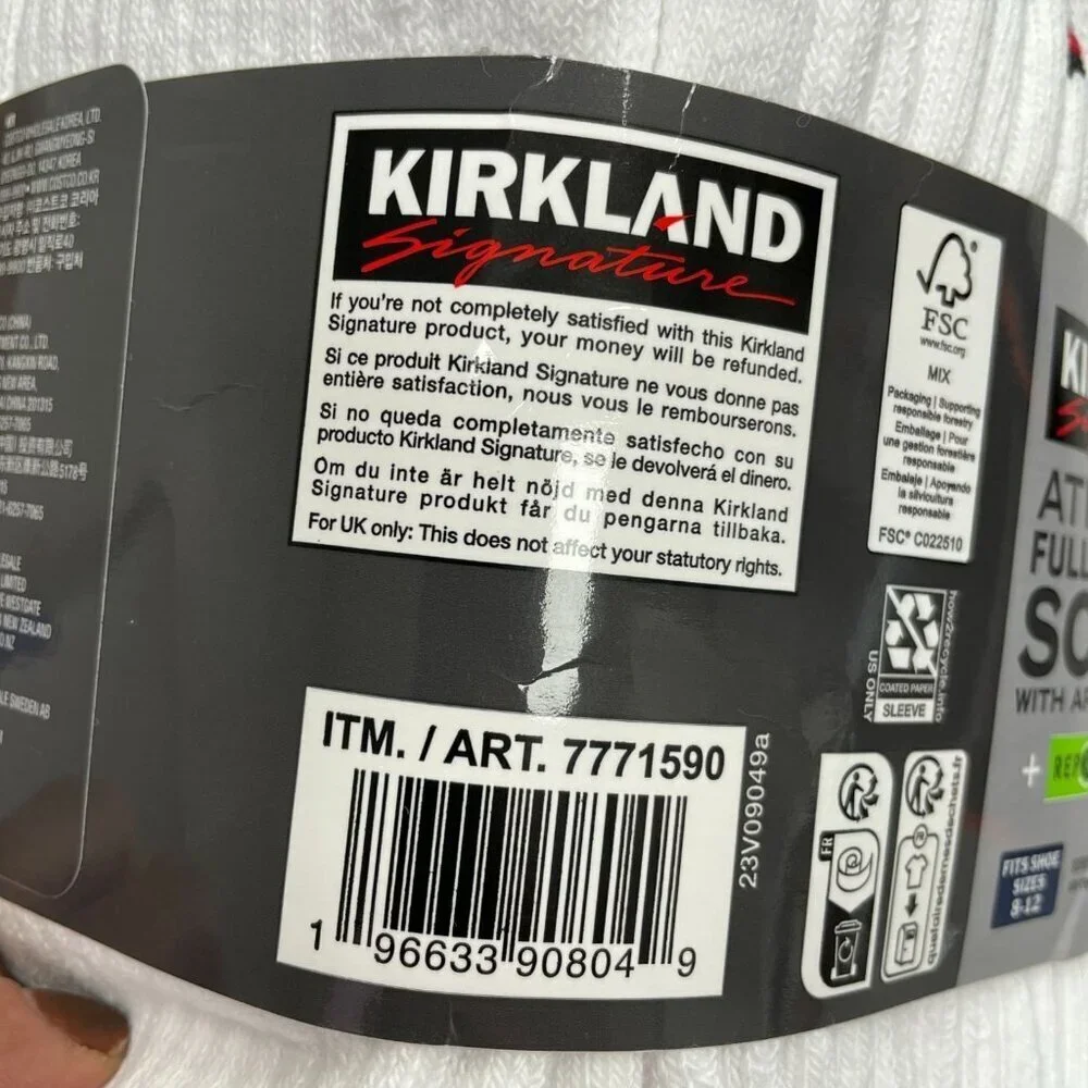 Kirkland Signature Men's Sizes 8-12 8 Pairs Athletic Full Cushion Socks M0423